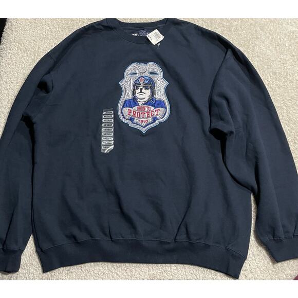 NWT Big Dogs Mens Medium Long Sleeve Sweatshirt Navy Blue Born to Protect 1983 - Picture 1 of 9
